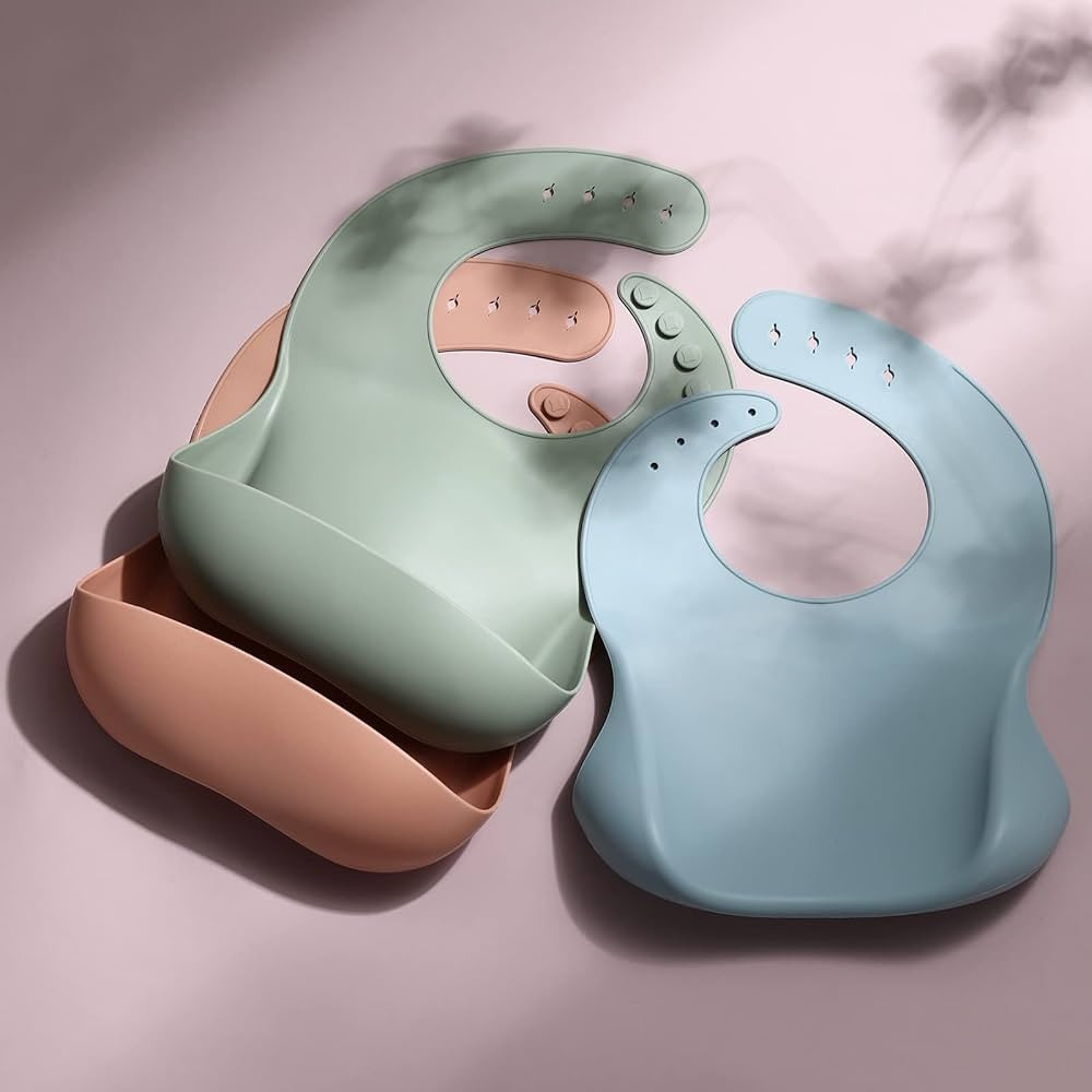 Eascrozn Silicone Baby Bibs for Babies & Toddlers Set of 3, BPA Free Unisex Soft Adjustable Fit W... | Amazon (US)