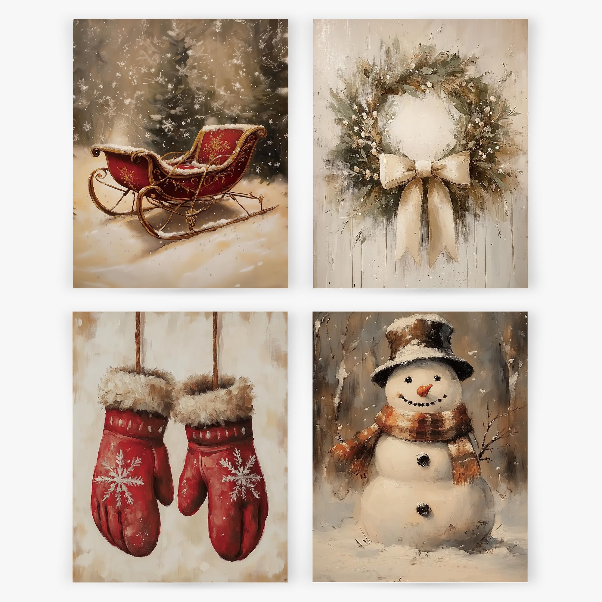 YQDEJ Christmas Wall Decor, Vintage Christmas Snowman Wreath Xmas Wall Art Prints Set of 4, Vinta... | Amazon (US)