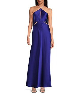Gianni Bini Frankie Satin Halter Neck Cut Out Sleeveless Slip Maxi Dress - 14 | Dillard's