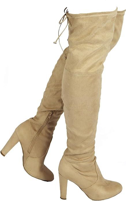 Wild Diva Women's Over The Knee Boot - Sexy Over The Knee High Pullon Boot - Trendy Low Block Hee... | Amazon (US)