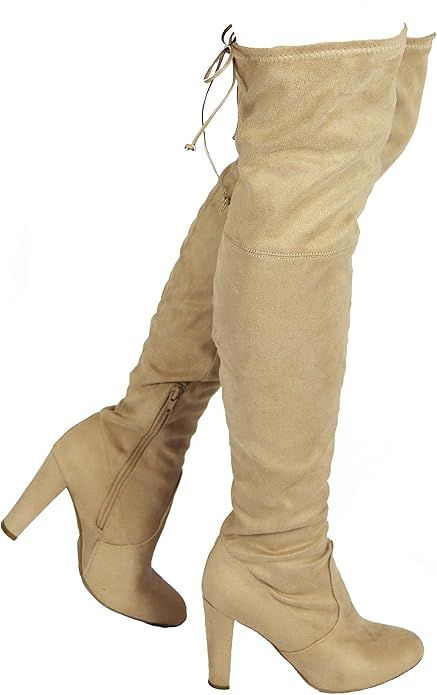 Wild Diva Women's Over The Knee Boot - Sexy Over The Knee High Pullon Boot - Trendy Low Block Hee... | Amazon (US)