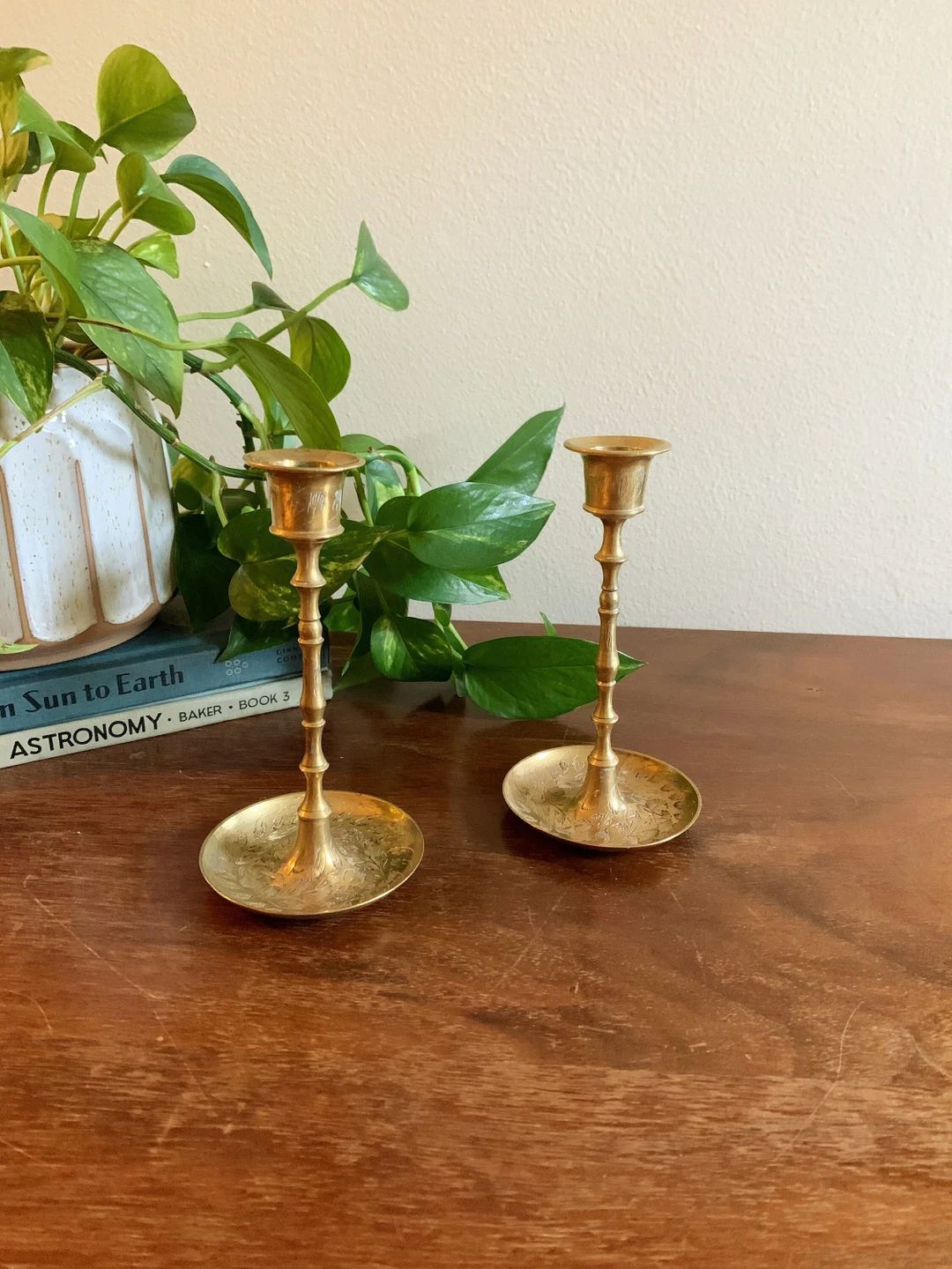 Vintage Pair of Brass Taper Candleholders With Intricate - Etsy | Etsy (US)