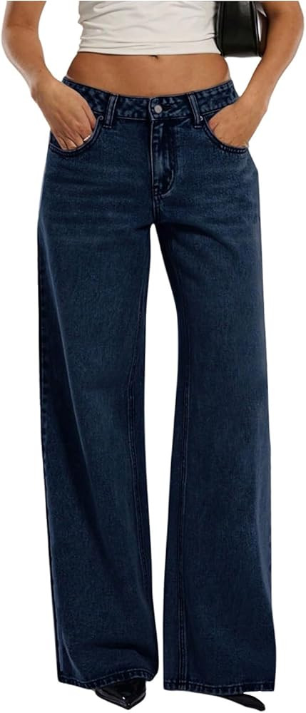 WDIRARA Women's Low Rise Baggy Jeans Y2k Loose Wide Leg Denim Pants | Amazon (US)