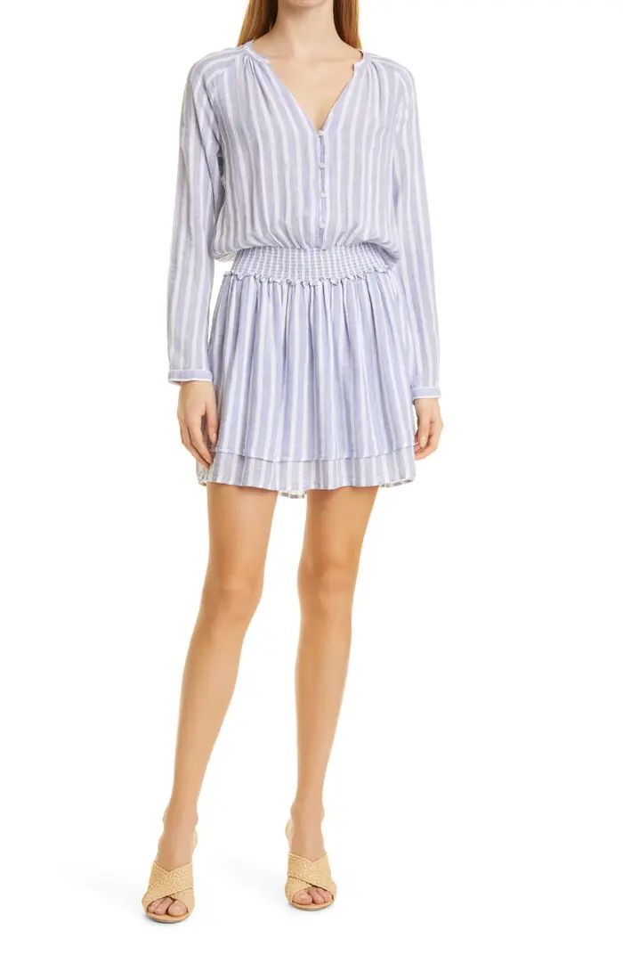 Rails Jasmine Stripe Smocked Waist Long Sleeve Linen Blend Dress | Nordstrom | Nordstrom