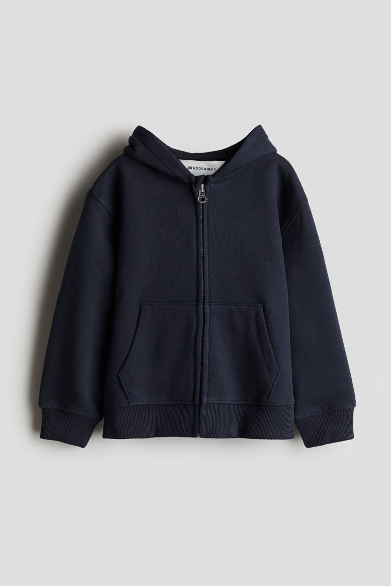 H & M - Hooded Cotton Sweatshirt Jacket - Blue | H&M (US + CA)