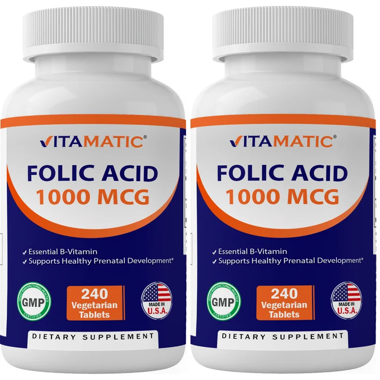 2 Pack - Vitamatic Folic Acid 1000 mcg (1 mg) - 240 Vegetarian Tablets - 1667 mcg DFE - Vitamin B... | Walmart (US)