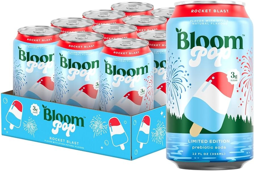 Bloom Pop Prebiotic Soda 12 Pack, Rocket Blast, 12oz Cans | Prebiotic Soda for Gut Health, Low Ca... | Amazon (US)