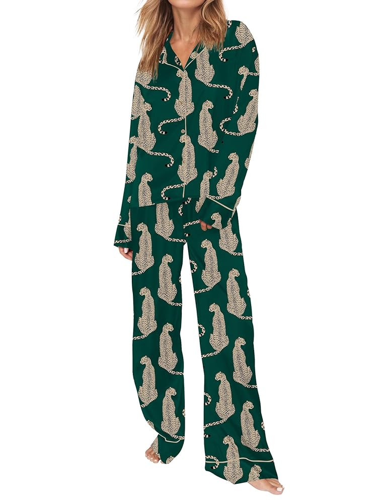 SHESHOW Satin Pajamas Set for Women Set Long Sleeve Button Down Pjs Sets 2 Piece Loungewear Anima... | Amazon (US)