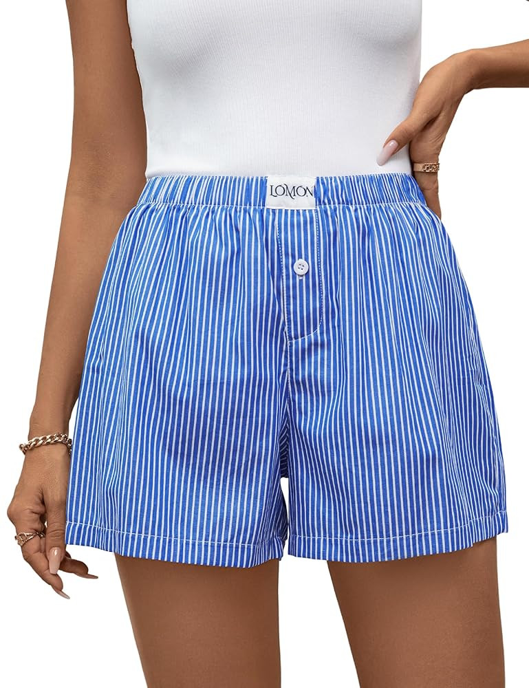 LOMON Womens Boxer Shorts Casual Summer Cotton Pajama Lounge Sleep Pj Gingham Plaid Shorts Y2K Be... | Amazon (US)