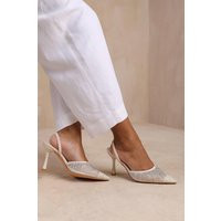 Womens 'California' Wide Fit Diamante Mesh Pointed Toe Sling Back Heel - Beige - 8 | NastyGal UK