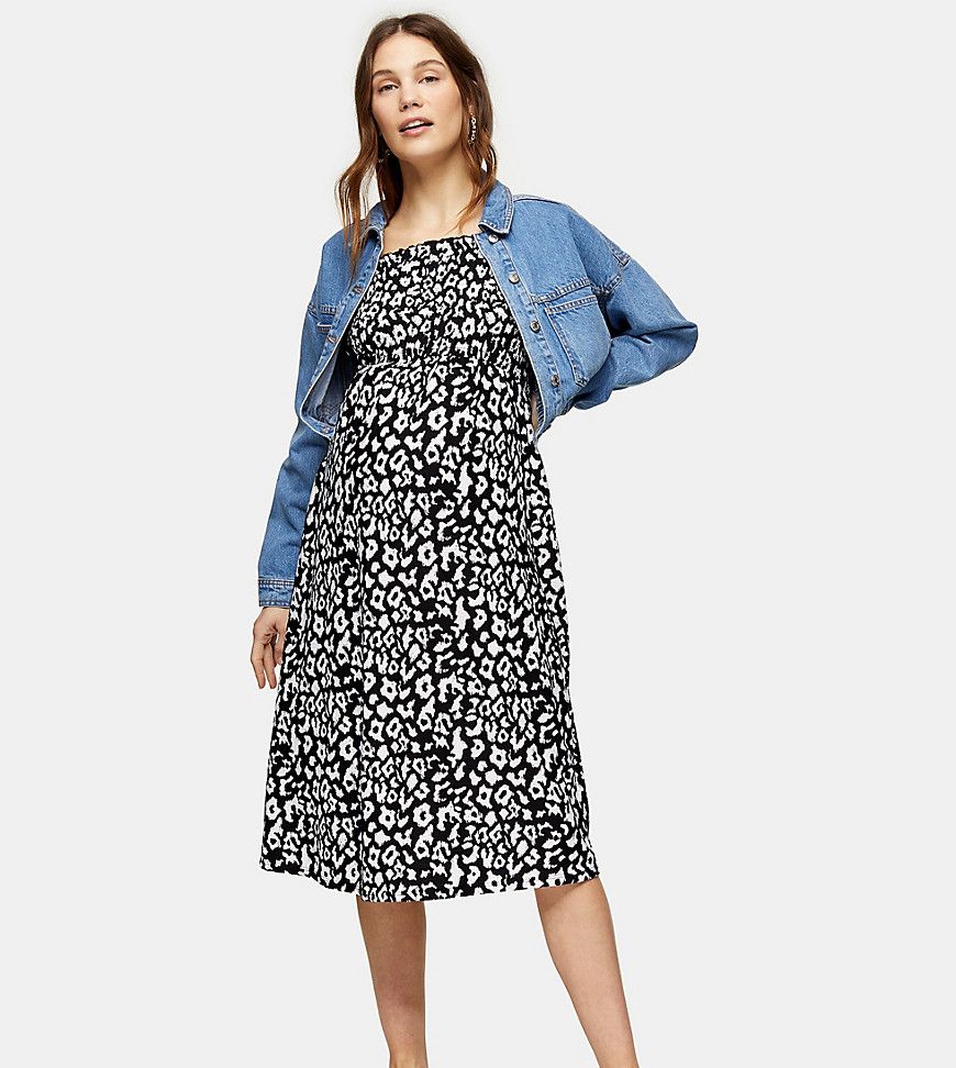 Topshop Maternity animal print midi dress in black and white-Multi | ASOS (Global)