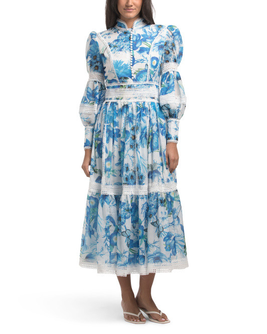 Long Sleeve Floral Lace Trim Maxi Dress | TJ Maxx