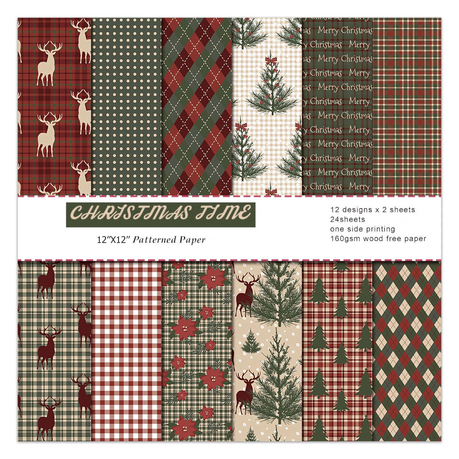 Christmas Decorative Scrapbook Paper Pad - 12x 12in 24 Sheets Patterns Designed Decoupage Supplie... | Amazon (US)