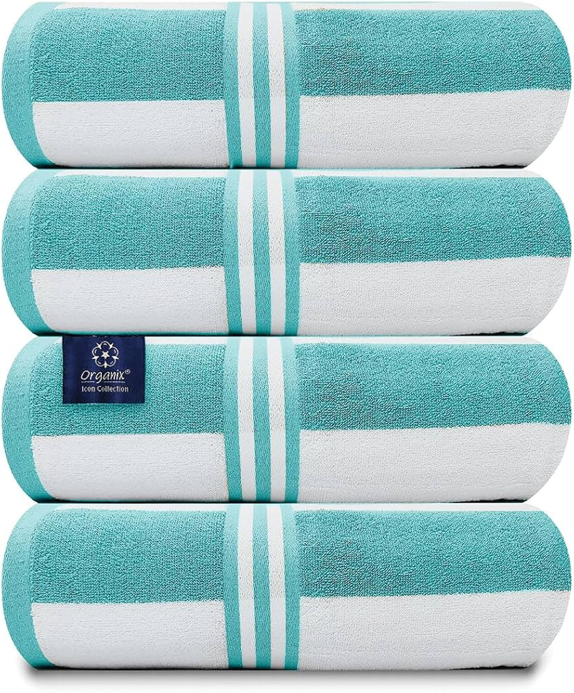 Organix Oversized Beach Towel 36"x72", Large Highly Absorbent Cabana Striped Pool Towels, 100% Ri... | Amazon (US)