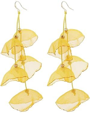 Yellow Lace Flower Long Dangle Earrings for Women Summer Beach Earrings | Amazon (US)