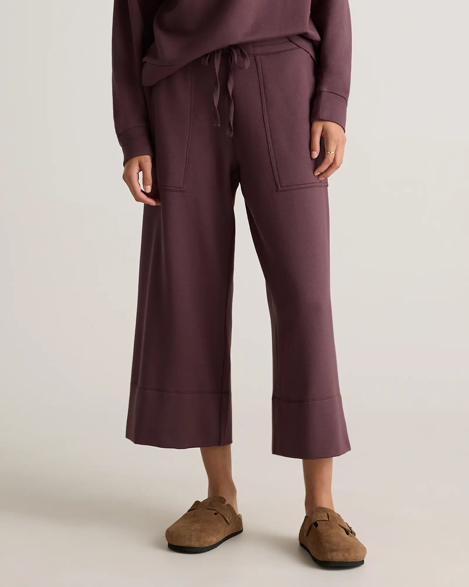 SuperSoft Fleece Cropped Wide Leg Pants in Dried Fig | Quince