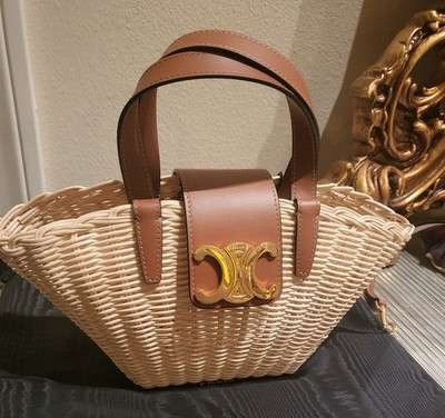 CELINE Couffin Wicker Calfskin Leather Triomphe Structured Crossbody bag 21”drop | eBay US