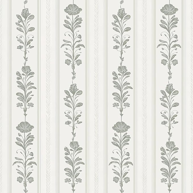 Beige Gray Floral Striped Wallpaper Peel and Stick Neutral Farmhouse Floral Stripe Wallpaper for ... | Amazon (CA)