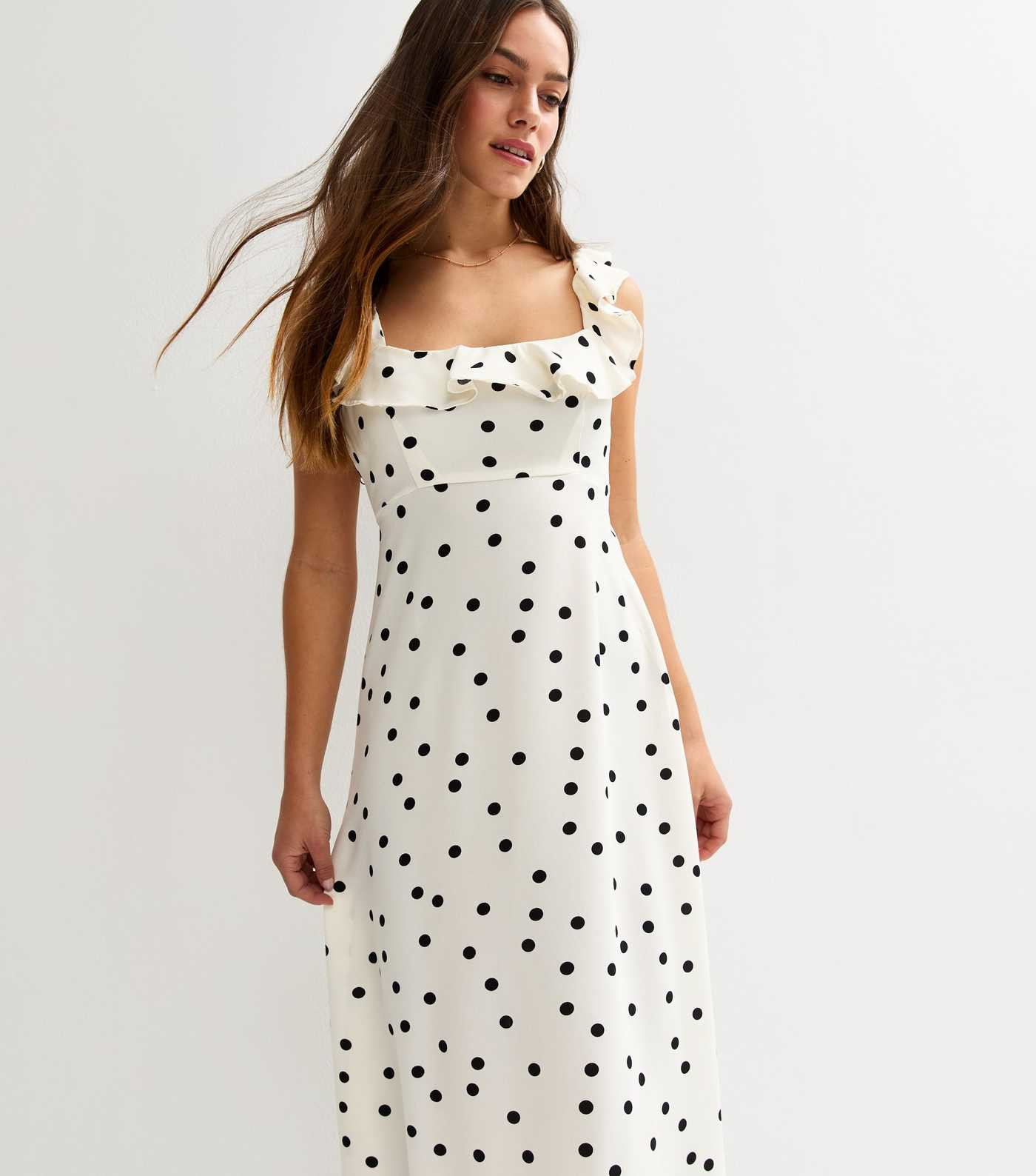 Petite White Polka Dot Ruffle Trim Midi Dress | New Look | New Look (UK)
