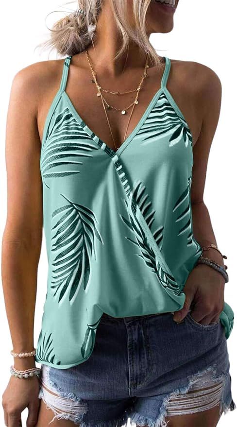 AlvaQ Women Summer V Neck Boho Floral Print Tank Tops Casual Sleeveless Shirts Camis | Amazon (US)