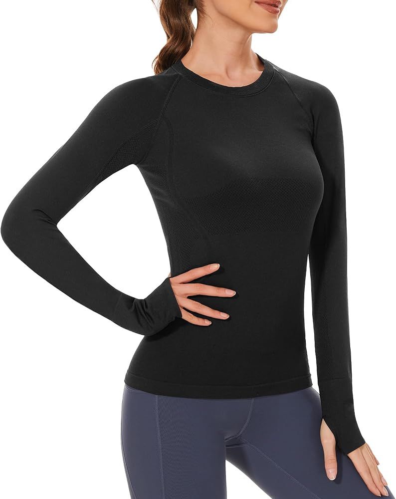 Stelle Women Workout Shirts Seamless Long Sleeve Yoga Tops with Thumb Holes for Sports Running Br... | Amazon (US)