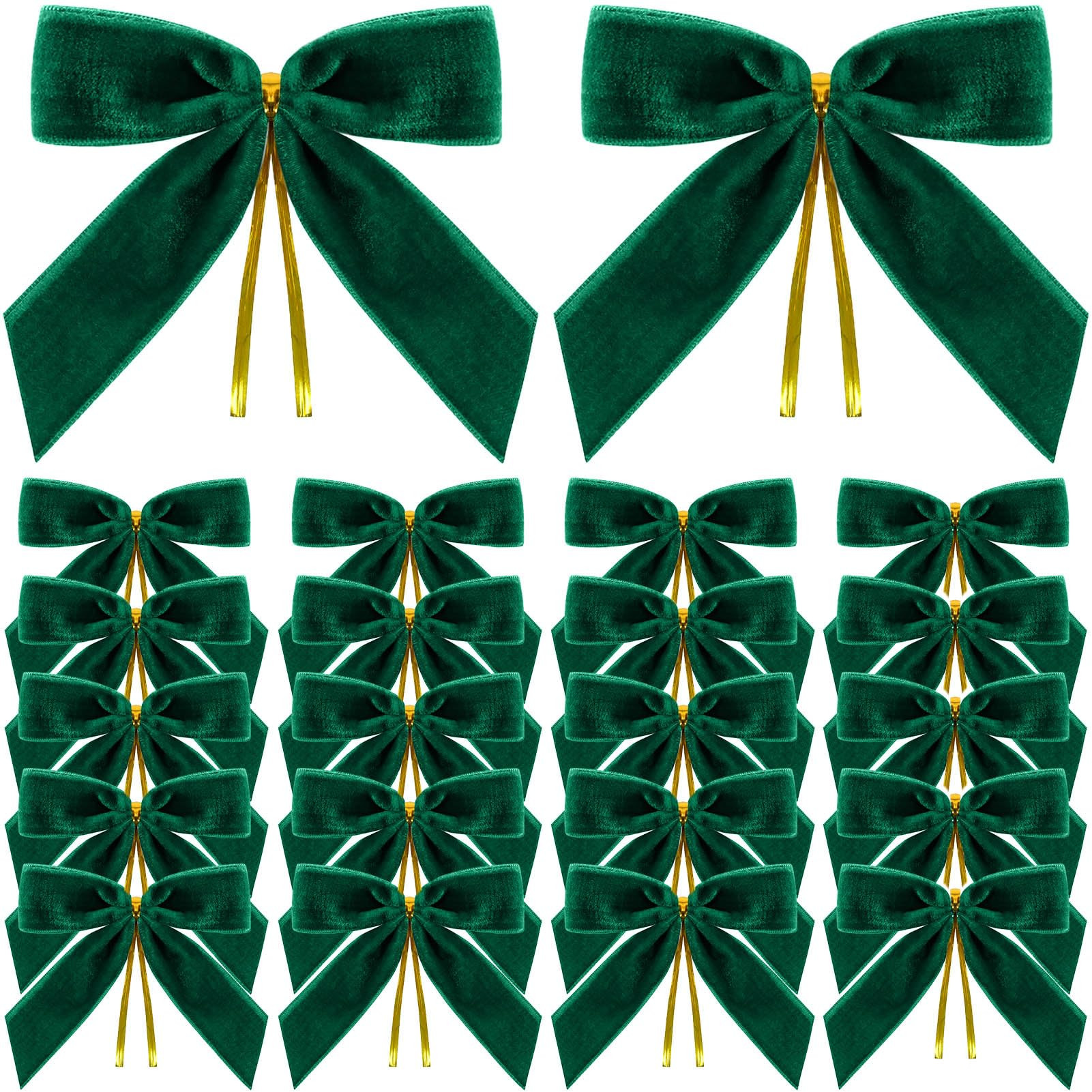 24 Pack Green Velvet Twist Tie Bows for Christmas Tree, Pre-Tied Small Christmas Bows for Wreath,... | Amazon (US)