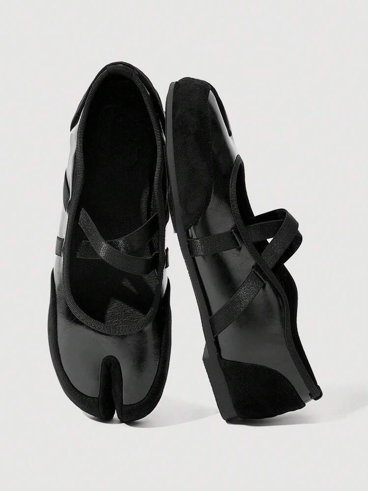 SheIn MOD Women's Black Round Toe Classic Retro Cross Strap Dance Shoes | SHEIN