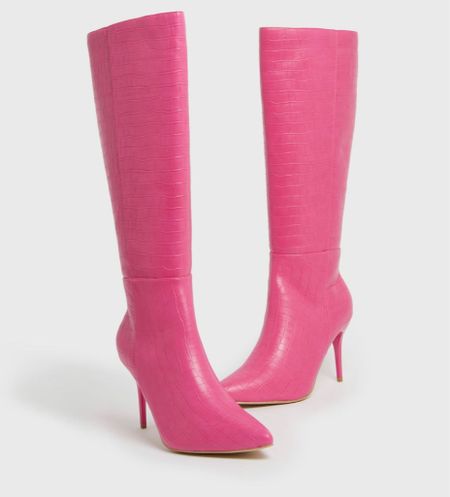 Pink knee high vegan leather croc boots from New Look

#LTKunder50 #LTKshoecrush #LTKstyletip