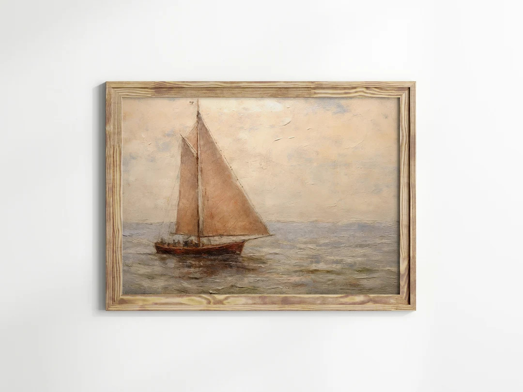 Boat Sailing Painting Print, Nautical Decor, Vintage Maritime Art, Antique Ocean Water Wall Art, ... | Etsy (US)