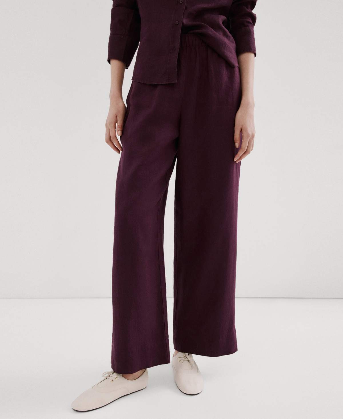 Mango Women's Straight Linen-Blend Pants - Plum | Macy's