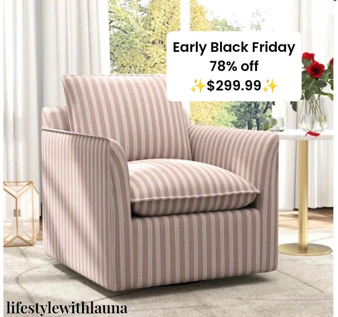 Black Friday Deal! Striped cushioned bedroom accent chair!  Adding an accent chair to your room gives it such a cozy feel! This would work well for a nursery too! 
CODE: app10 (select items only get an extra 10% off)

#accentchair #furniture #affordablehomedecor #wayfair #interiordesign #lifestylewithlauna


#LTKHome #LTKCyberWeek #LTKBaby