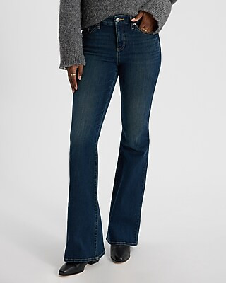 Mid Rise Dark Wash FlexX '70s Flare Jeans | Express