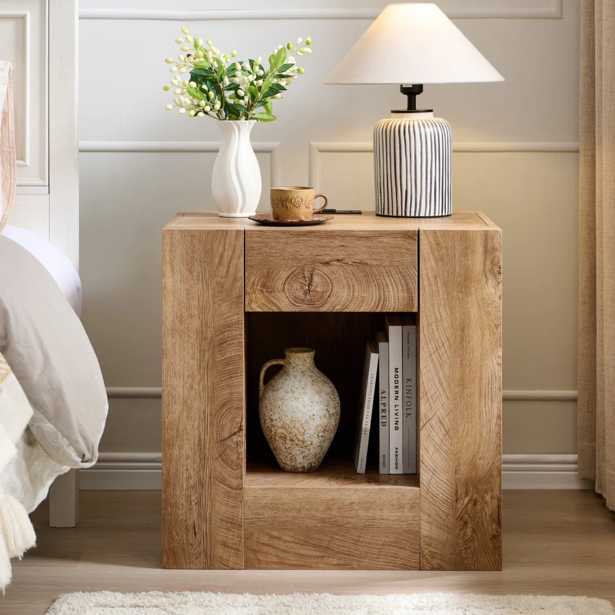 Modern Nightstand With Charging Station, 24" Large Bedside Table With Drawers & Open Shelf\uff0cN... | Wayfair North America