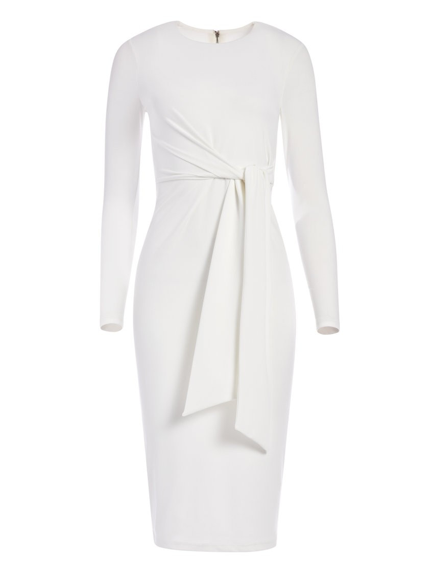 DELORA TIE WAIST MIDI DRESS IN OFF WHITE | Alice + Olivia | Alice + Olivia