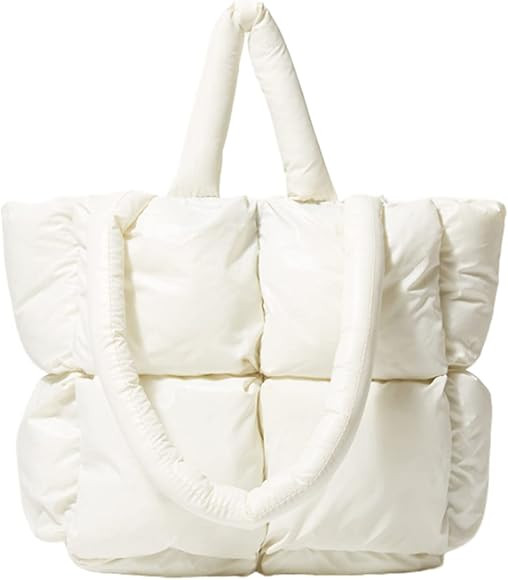 Women Large Quilted Puffer Tote Bag, Winter Soft Shoulder Bag, Cotton Padded Down Handbag Puff Ba... | Amazon (US)