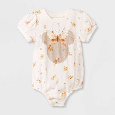 Baby Girls' Mickey Mouse Printed Romper - White | Target