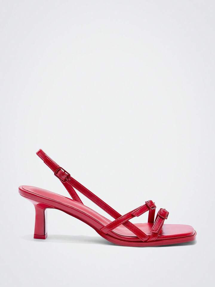 Maija Sandalias de tacón de aguja y tacón medio elegantes de punta puntiaguda para mujer, encan... | SHEIN