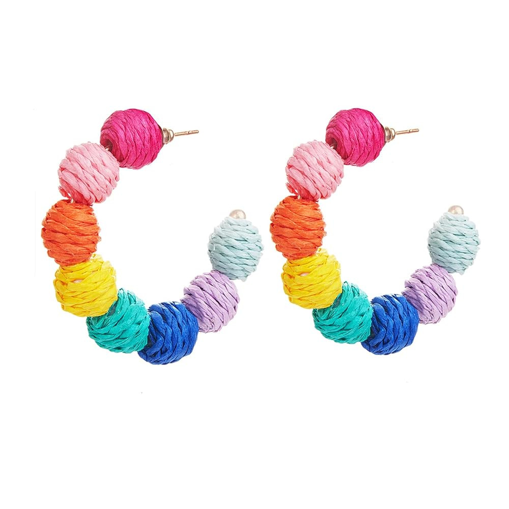 Statement Earrings, Trendy Rattan Hoop Earrings, Raffia Earrings for Women Girls, Summer Earrings... | Amazon (US)