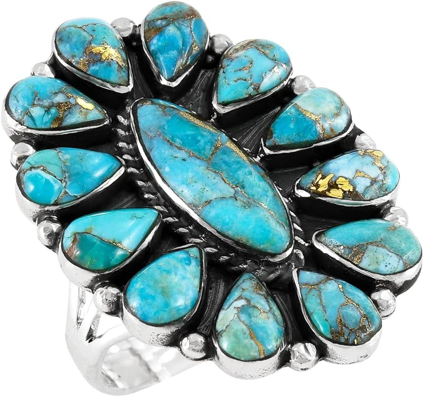 Southwest Style Ring Sterling Silver Genuine Turquoise & Gemstones (SELECT COLOR) | Amazon (US)
