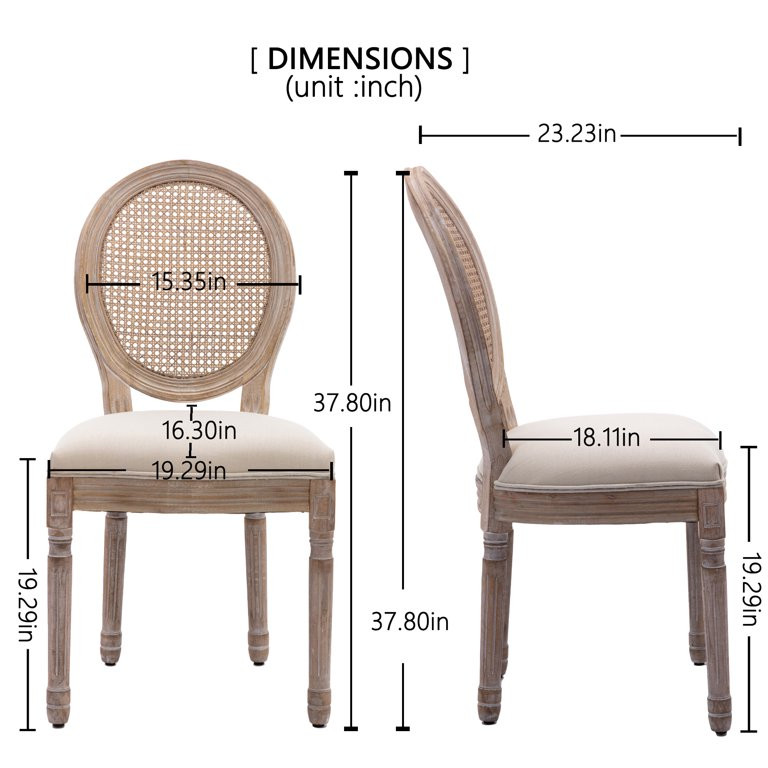 KCC French Dining Chair Set of 2 Upholstered Rattan Back Side Chair Beige with Wood Leg | Walmart (US)