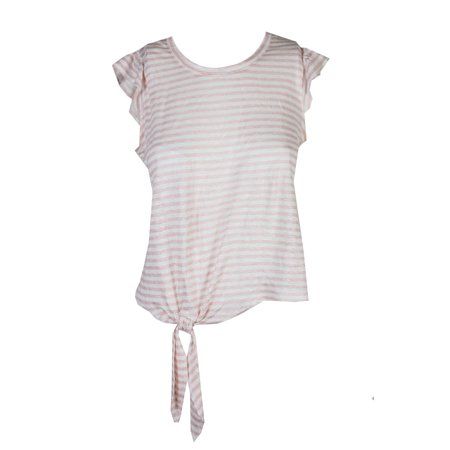 Maison Jules Pink White Linen Striped Side-Tie Shirt S | Walmart (US)