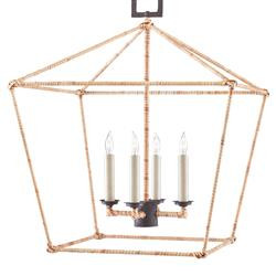 Benita Coastal Beach Natural Rattan Wrapped Iron Lantern Pendant - 18D | Kathy Kuo Home