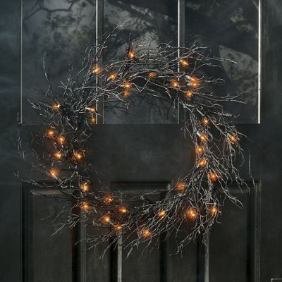 Pre-lit Black Twig Wreath | Grandin Road | Grandin Road