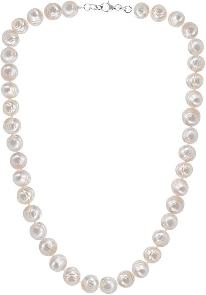 Savlano 8.5-9.5MM Cultured Freshwater Baroque Natural White Pearl Bead Necklace 19-inch, For Wome... | Amazon (US)