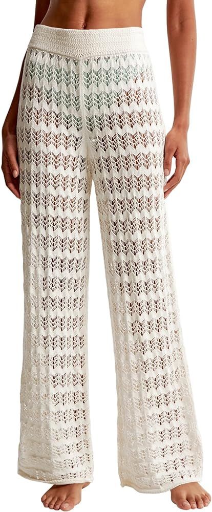 Saodimallsu Womens Crochet Cover Up Pants Sheer Mesh High Waist Sexy Casual Knit Summer Swimsuit ... | Amazon (US)