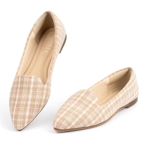 MUSSHOE Women Flats Comfortable Pointed Toe Fall Winter Flat Shoes for Women,Nude Plaid 9.5 | Amazon (US)