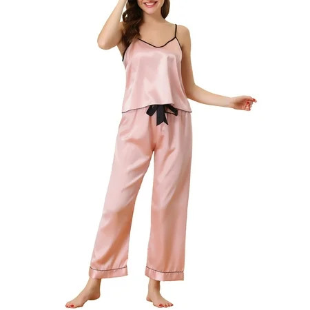 Unique Bargains Womens Cami Pants Sets Sleepwear Nightwear Satin Pajama Party Silky Summer | Walmart (US)
