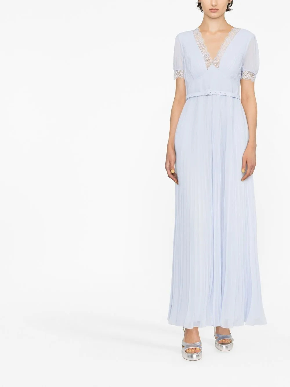 Self-Portrait lace-detail Belted Dress - Farfetch | Farfetch Global