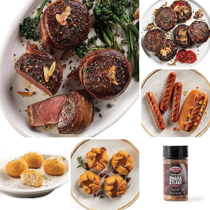 Omaha Steaks Deluxe Gift Package (4 Bacon-Wrapped Filet Mignons, 4 Steak Burgers, 4 Gourmet Jumbo... | Amazon (US)