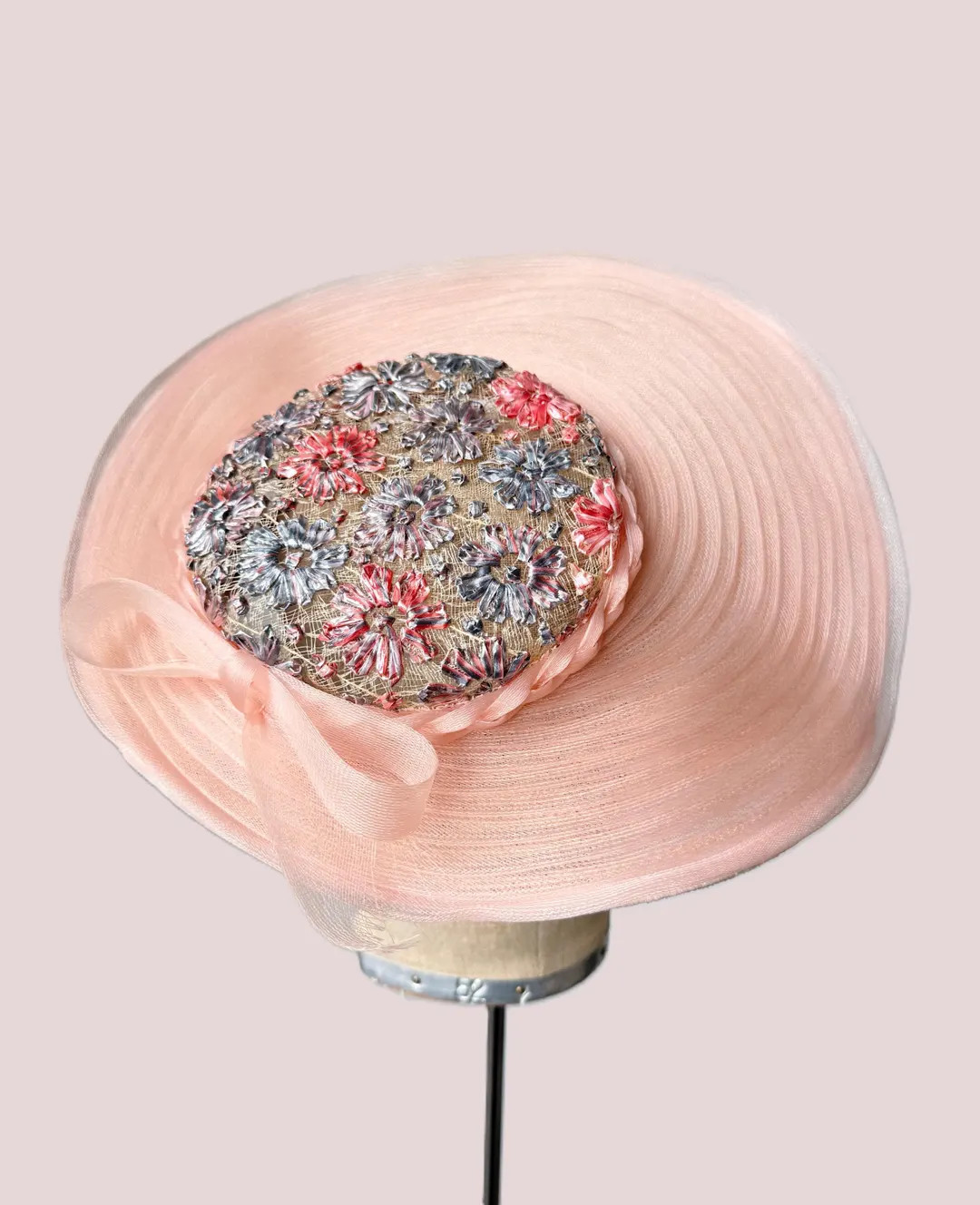 1950s Jean Patou Hat | Pale Pink Embroidered Flowers Wide Brim | Vintage Mid Century Accessories ... | Etsy (US)